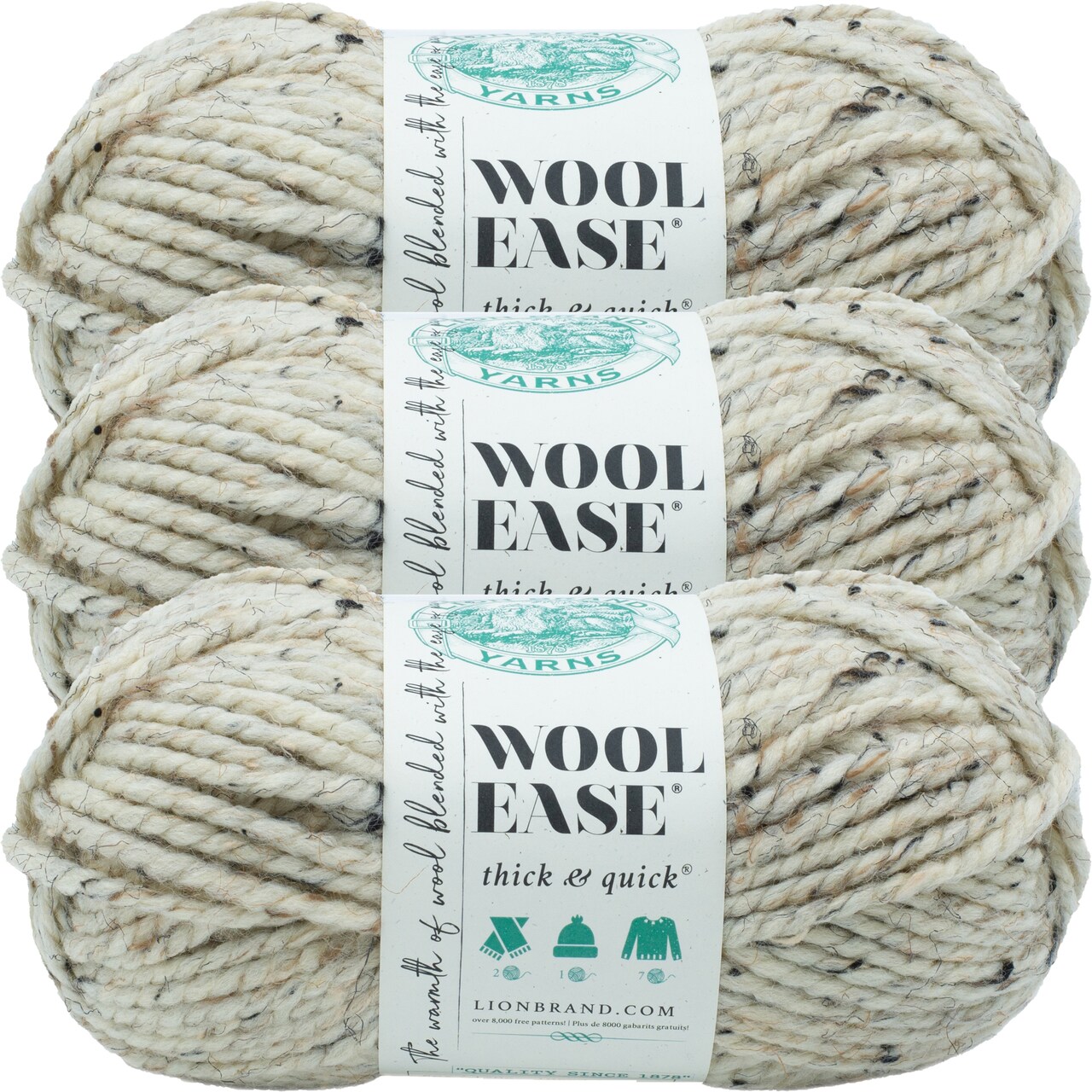 (3 Pack) Lion Brand Wool-Ease Thick & Quick Yarn - Grey Marble